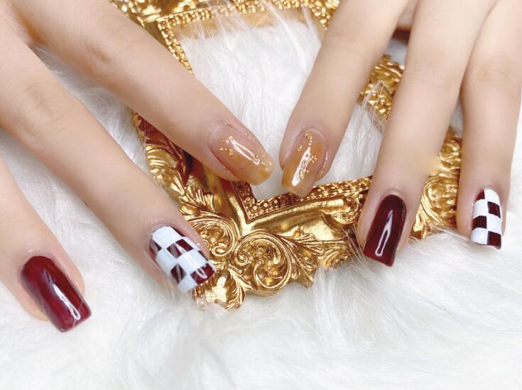 棋盤格美甲，廣西美甲培訓(xùn)作品