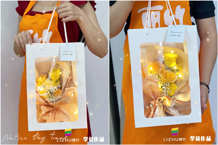 櫥窗mini花束，南寧插花培訓(xùn)學(xué)校學(xué)員作品