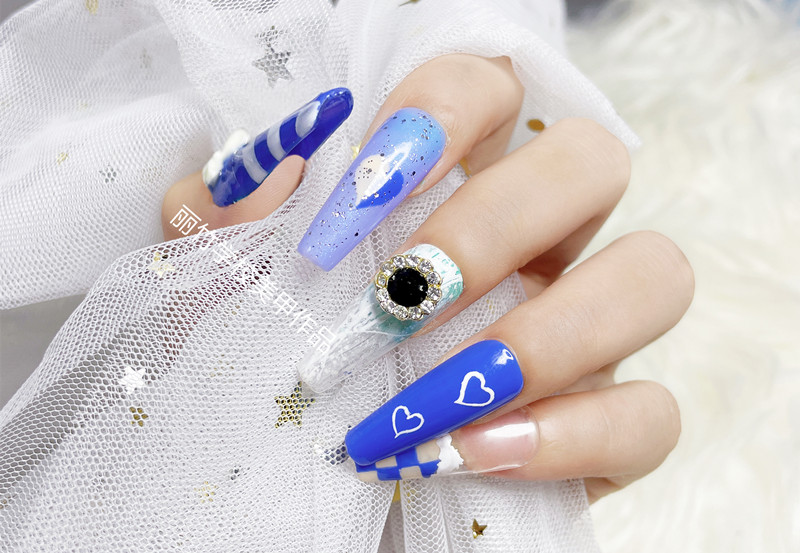 愛心深藍色西美甲，上手顯白又好看