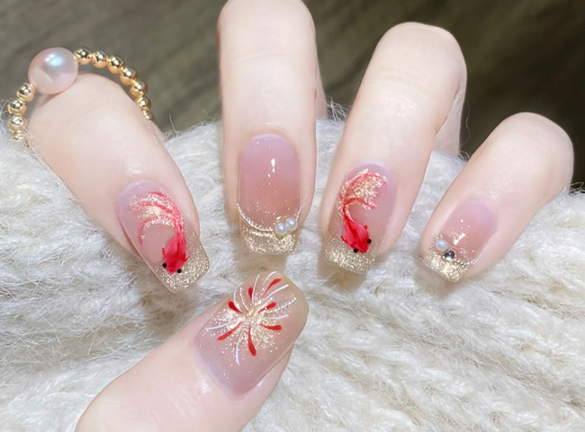 手繪水彩錦鯉美甲教程，廣西美甲課堂示范