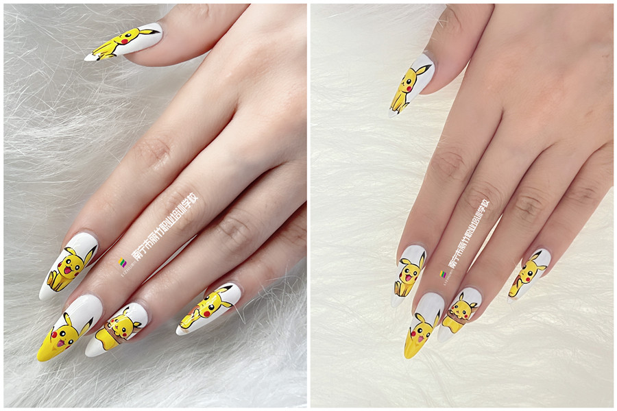 水彩比卡丘美甲，0基礎學美甲作品